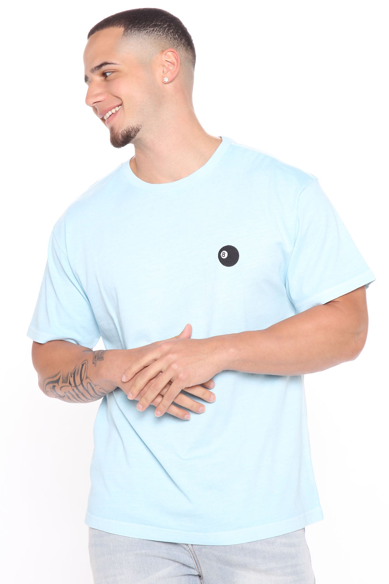 Eightball Embroider Tee - Light Blue Hot On Sale